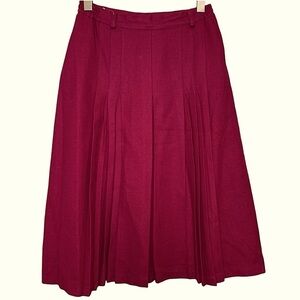 Vintage Pleated Skirt A Line Midi Sz 11 (Real Waist 26") Wool Burgundy Berry